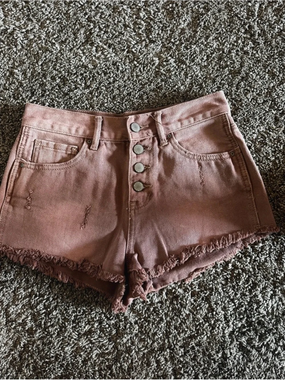 Bullhead Mauve/Pink High-Rise Button-Front Jean Shorts